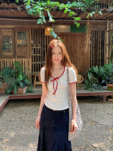 NIHAOKANONG | Áo Thun Hè Ôm Body V-Neck Màu Khối