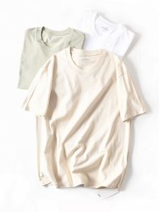 New Heavyweight Pure Cotton Washed White Half Sleeve Mens Summer Loose Wide Casual round Neck Short Sleeve T-shirt