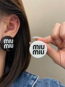 Fashionable Black White Letter round Earrings Women S925 Silver Needle Large round Disk Exaggerated Personality Ear Studs Jewelry