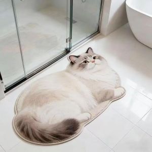 VIKAMA 3D-Printed Kitten-Shaped Doormat Soft Absorbent Bathroom Mat Non-Slip Entryway Rug Cute Home Decor for Cat Lovers