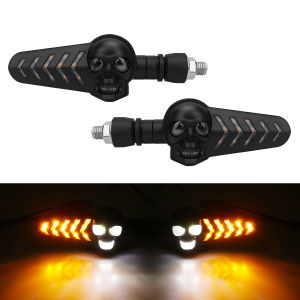 KEVANLY | 1set Motorcycle Skull Arrow Dual Color Front Rear Blinker Turn Signal for Universal Driving Turning Motorcycle Indicator