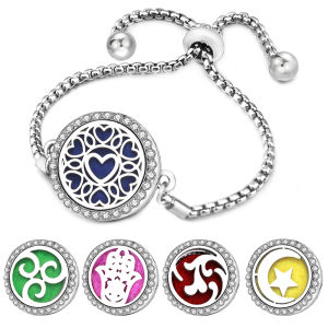 New Aromatherapy Zircon Heart Couple Bangle Adjustable Women Fashion Bracelet Essential Oil Diffuser Perfume Locket Jewelry Gift