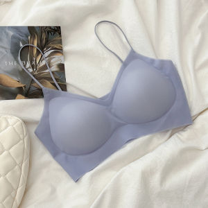Ultra-Thin Seamless Jelly Bra Womens Soft Support Anti-Sagging V-Neck Thin Strap Pure Desire Style Fixed Strap Bralette