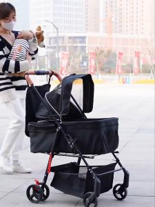 【SG STOCK】Pet Stroller Cat Dog Stroller Lightweight Foldable Detachable Large Space Multi-Directional Breathable Window Pet Bag With Multi-Functional Tray Storage Bag