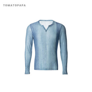 เสื้อยืดแขนยาวผ้าตาข่ายเข้ารูป Tomatopapa เสื้อสปอร์ตผู้ชาย ทรงสลิมฟิต คอวี ลายพิมพ์ ทรงเข้ารูป เทรนด์ฤดูใบไม้ร่วง/ฤดูหนาว