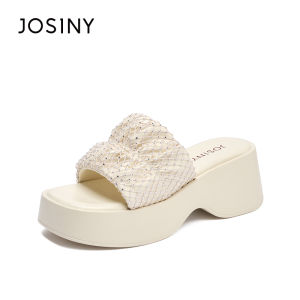 Josiny | Thick Heel Sandals Women Slip Ons Easy To Match Crystal