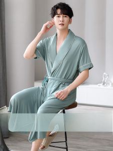 MiiOW | MiiOW Summer Robe 2025 Mới Áo ngủ nam tay ngắn thoáng khí thoải mái Quần áo mặc nhà dài vừa phải chất liệu Polyester Viscose Spandex