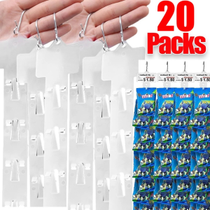 แถบแขวนพลาสติกสำหรับชั้นวางสินค้าในซูเปอร์มาร์เก็ต 20 ชิ้น แถบแขวนอาหารสำหรับขายปลีกแบบอเนกประสงค์พร้อมตะขอ ตะขอแขวนสำหรับโชว์สินค้า แถบแขวนสินค้าในซูเปอร์มาร์เก็ต แถบแขวนอาหารในซูเปอร์มาร์เก็ต