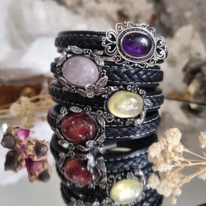Crystal Cabochon Leather Bracelet