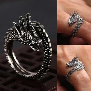 1 Set Fashion Adjustable Dragon Ring Men Women Jewelry Opening Rings Dragon Shape Around The Ring Man Gifts