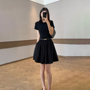 unifittoo | Polo Neck Slim A-line Black Dress