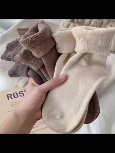6/12 Pairs Women Classic Solid Color Comfort Thick Fleece Lined Warm Winter Mid-Calf Socks