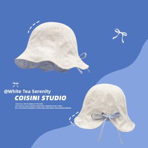 Korean-style Gingham Reversible Bow Bucket Hat