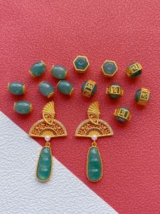 Natural Jadeite Six-Syllable Pendant S925 Antique Silver Gold-Plated Accessories Lucky Bean Snowflake Secret Fan Four Seasons Beans