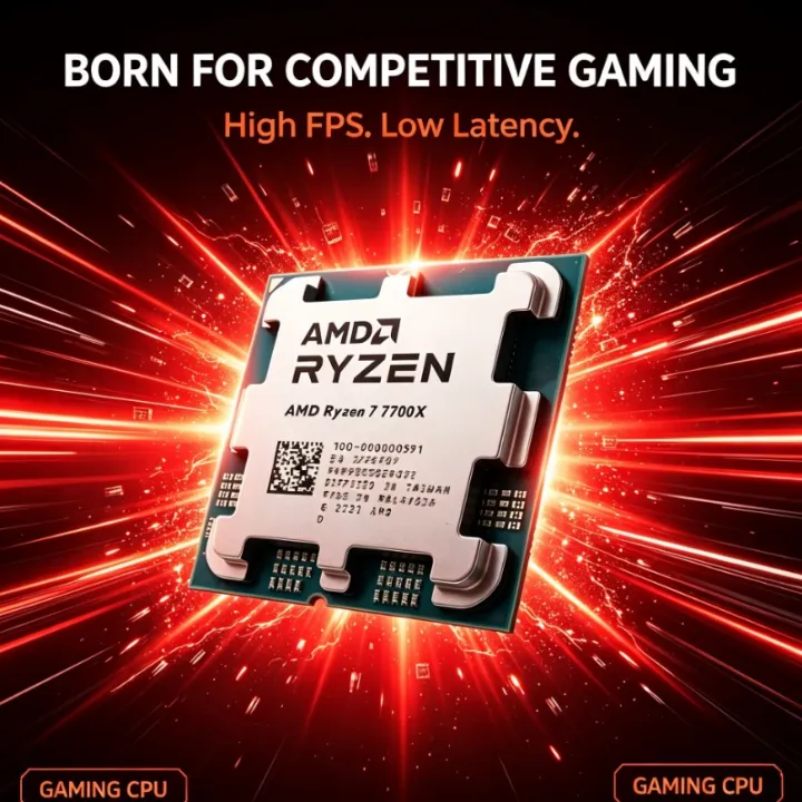 AMD | High Speed AMD Ryzen 7 7700X Tray Desktop CPU 8‑Core 16‑Thread 4.5GHz 5NM 32M L3 Socket AM5 Without Cooler For Gaming Build