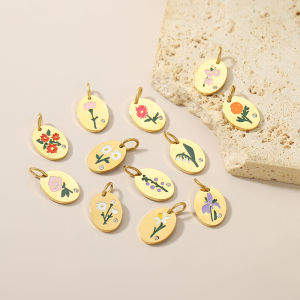 New Fashion Stainless Steel 12 Month Birth Flower Design Gold-Plated Necklace Pendant for Women DIY Jewelry Necklace Making