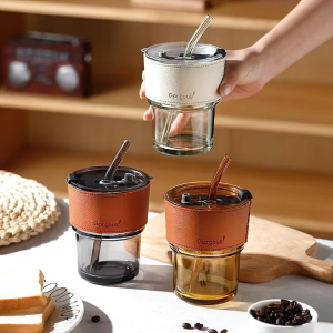 Nếu có hư hỏng sẽ bồi thường 100% Cốc thủy tinh Gorgous có nắp ống hút và bao da đi kèm - 450ml có 5 màu ALLIN