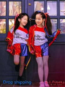 【6 PCS SET】Suicide Squad Harley Quinn Costume for Kids Movie Comic Book Character Cosplay Halloween