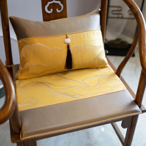 เบาะเก้าอี้ชาเฟอร์นิเจอร์ไม้ประดู่สไตล์จีนเบาะรองนั่งเก้าอี้ไทโกะเบาะรองเก้าอี้ระบายอากาศกันลื่นใช้ได้ทั้งสี่ฤดูลายภูเขาสีทอง