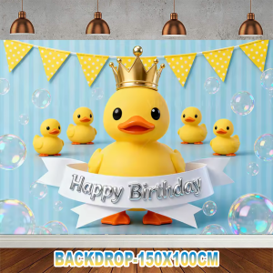 Cute Yellow Duck Theme Kid Birthday Party Supplies Decoration Balloon Cake Topper Banner Background Baby Shower Photography Prop