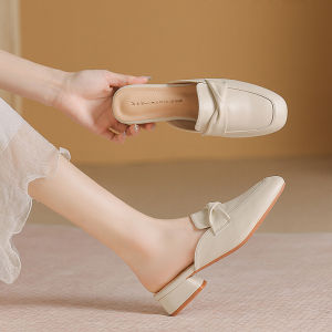 Low Heel Mule Slippers Women Summer Outdoor Wear New 2025 Popular European Style French Mule Sandals Slip-On Casual PU Material