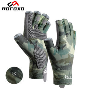NOFOXO Summer Ice Silk Fingerless High Elastic Gloves Breathable Professional Fishing Cycling Gloves Sweat-Absorben Non-slip Men