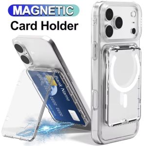 2in1 Transparent Magnetic Card Holder Bracket Cards Sleeve Phone Bracket & Cards Sleeve For iPhone Samsung Xiaomi