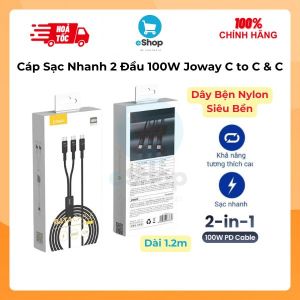 Cáp Sạc Siêu Nhanh 2 Đầu 100W Type-C JOWAY CC100 C to C + C Chuẩn PD Dài 12m Dây Dù Bện Nylon