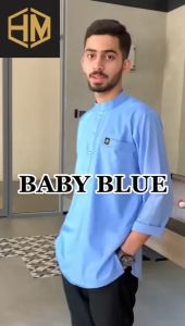 KURTA LELAKI BERKOLAR LENGAN PANJANG COTTON / Baju Kurta Dewasa / Baju Raya / Baju Melayu /  POCKET