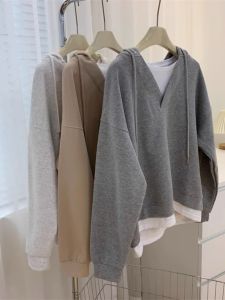 Thin Hoodie Womens Spring Autumn Loose Versatile Korean Splice Design Sensation Niche Top Coat Casual Street Style Long Sleeve