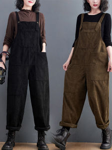 Corduroy Overalls Womens New 2025 Spring Autumn Winter High Waist Long Pants Korean Style Commute Pocket Detail Thickened Fabric