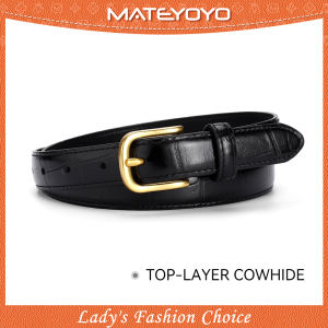 MATEYOYO Fashion Women Belts Top-layer Cow Leather Thin Belt Elegant Needle Buckle Design Adjustable Girls Ladies Belt First-layer Cowhide Long Straps Waistbands Dress Coat Alloy Buckle Decorations