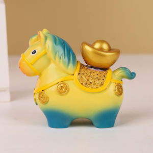 Handcrafted Zodiac Horse Ornaments Kawaii Rotatable Resin Cartoon Horse Statue Figurine Ornament Year of The Horse Zodiac Horse Figurines Home Decoration