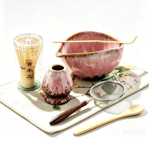 Japanese Matcha Tea Set 7pcs Ceramic Bowl Bamboo Whisk Spoon Matcha Whisk Holder for Tea Lovers Tea-Making Tools