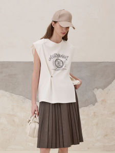 Retro American Style Sleeveless Heavy Embroidery Print Loose Casual Cotton Polyester Blend Summer New Arrival T-Shirt