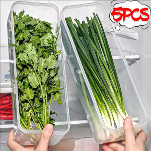 5Pcs Long Style Refrigerator Storage Boxes Spaghetti Scallions Fresh Box Food Container Cold Storage Crisper Sealed Box with Lid