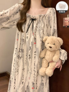 Pure Cotton Long Sleeve Sleepwear Womens Traditional Chinese Style Home Clothes Princess Style Summer Home Suit with Chest Pad