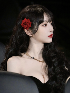 Red Rose Flower Hair Clip Womens Vintage Simulation Hair Accessories Side Duckbill Clip Hair Decorations for Parties Weddings