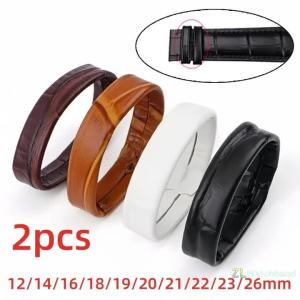 2Pcs Leather Watchband Keeper Loop Buckle Strap Locker Rings Black Brown Holder Loop Bracelet Retainer 16/18/19/20/21/22/23/26mm