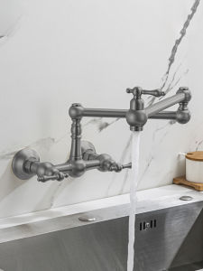AZOS | Gun Grey Retractable Wall Mounted Anti-splash Dual Temperature Double Hole Faucet