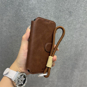 Dele Brown Leather Flip Cover Phone Case for Apple 16 pro Max Magnetic Card Holder Mens Womens Luxury Business Protection