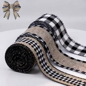 5Yards/Roll Christmas Ribbon Checkered Christmas Polyester Ribbon For Handmade Design Christmas Decoration New Year Gift Packing