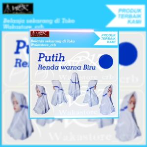 Kerudung sekolah anak hijab sekolah putih renda warna biru tk sd smp sma dewasa serut renda samping warna biru