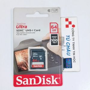 Thẻ nhớ SD 64GB Class 10 (100 MB/s) / Hiệu Sandisk Ultra SDHC Class 10 (Thẻ máy chụp hình)