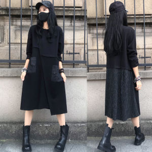 Fashionable Casual Long Sleeve Midi Dress High Waist Patchwork Womens Dress Autumn 2025 New Style A-Line Skirt Commute