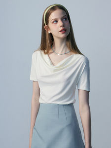 Áo Thun Cổ Tròn Tay Ngắn Đơn Giản Cho Nữ Mùa Hè 2024 EGGKA Thiết Kế Pháp Eo Thon Gọn Đa Năng