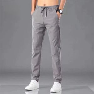 ROMON | Lormen Mens Ice Silk Casual Pants Summer Thin Straight Leg Sporty Black Long Trousers Fashionable Slim Fit Youthful Style