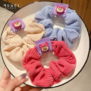 Cute Bear 2024 New High Elasticity Hair Rope Simple Design Non-Damaging Wide Leather Head Rope for Girls