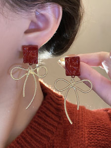 Red Butterfly Knot S925 Silver Needle Earrings Elegant Fashionable Trendy Ear Jewelry for Women Luxury Feelings Oversize Design