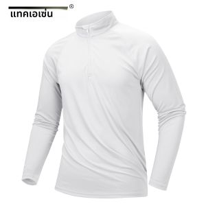 TACVASEN UPF 50 + เสื้อยืดผู้ชาย 1/4 Zip UV ป้องกันเสื้อแขนยาวเสื้อ T ตกปลาเดินป่าประสิทธิภาพ Tee เสื้อเสื้อ